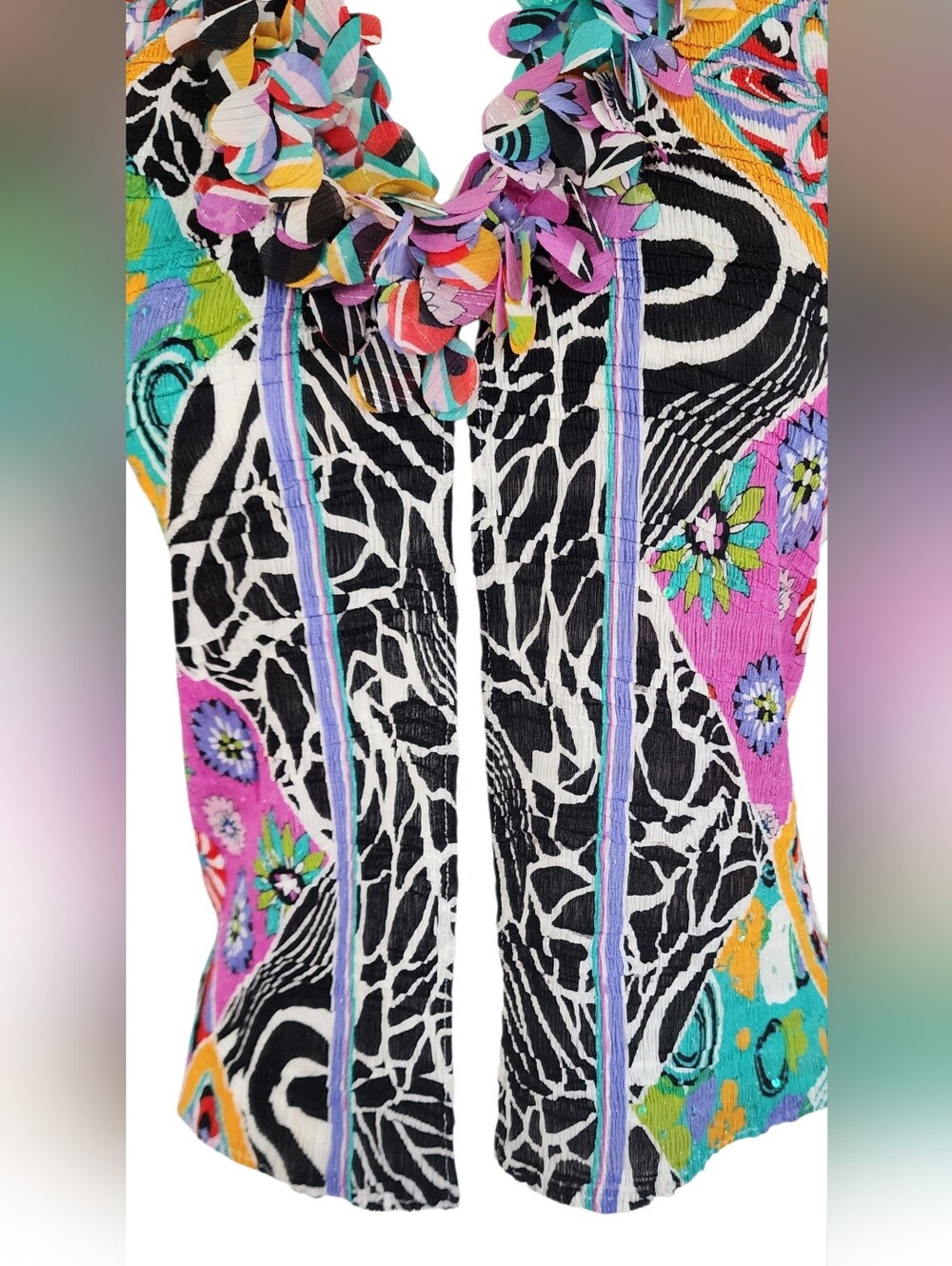 Alberto Makali Pink Teal Multi-Color Ruffle-Trim Button Down Top - Picture 6 of 8